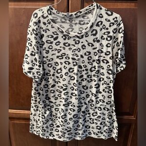 White Birch Leopard Print Short Sleeve Top - Black and Gray